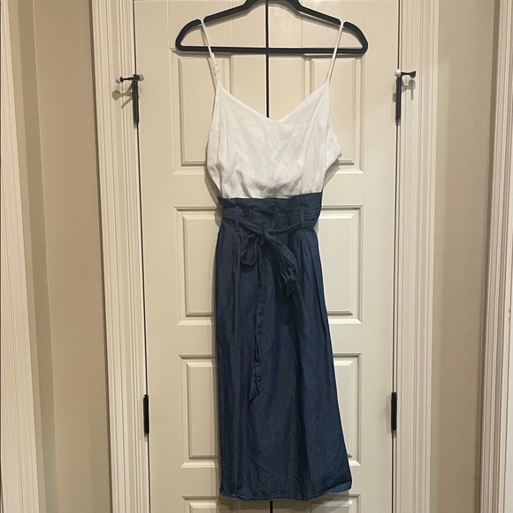 Love University Dresses & Skirts - Chic Two-Tone Midi Dress in White and Blue